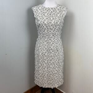 Tahari Black & White Floral Appliqué Sheath Dress Size 6